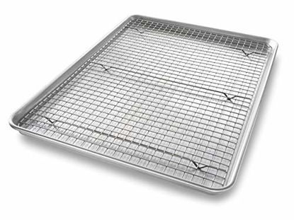 Picture of USA Pan 1607CR Bakeware Extra Large Sheet Baking Pan and Bakeable Nonstick Cooling Rack Set, XL, Metal
