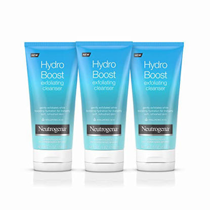 Picture of Neutrogena Hydro Boost Gentle Exfoliating Facial Cleanser with Hyaluronic Acid, Non-Comedogenic Oil-, Soap- & Paraben-Free Daily Face Wash, 5 oz (Pack of 3)