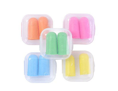 Picture of 10 Pairs Assorted Color Soft Ear Plugs Protection Foam Earplug Noise Reduction with Plastic Storage Case for Sleeping, Hearing Protection, Studying, Working