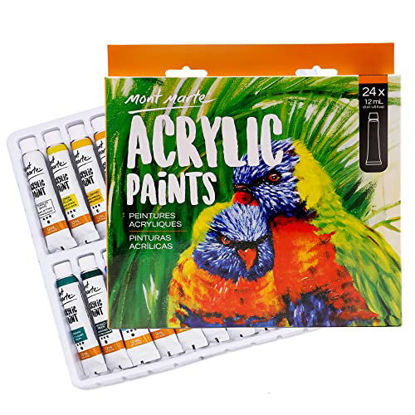 Picture of Mont Marte Acrylic Paint Set 24 Colours 12ml, Perfect for Canvas, Wood, Fabric, Leather, Cardboard, Paper, MDF and Crafts (24 Bright Colours 12 ML, 1 PACK)