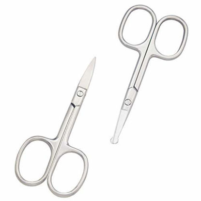 Picture of Motanar Eyebrow and Nose Hair Scissors, 3.7? Stainless Steel Professional Facial Hair Beard Eyelashes Ear Hairs and Moustache Scissors Trimmer 2 Pieces