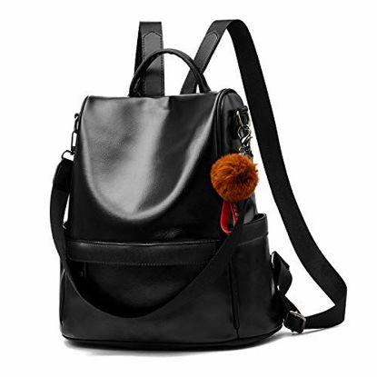 Picture of Women Backpack Purse PU Leather Anti-theft Casual Shoulder Bag Fashion Ladies Satchel Bags(Black)