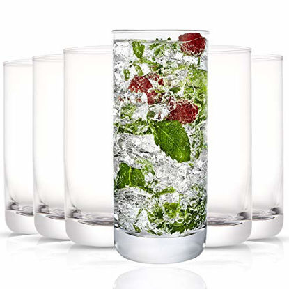 Picture of JoyJolt Faye Highball Glasses Set of 6 Tall Drinking Glasses. 13oz Cocktail Glass Set. Lead-Free Crystal Glassware. Bourbon or Whiskey Glass Cup, Bar, Iced Tea, Water, Mojito and Tom Collins Glasses