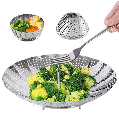 Picture of Steamer Basket Stainless Steel Instant Pot Accessories for Food and Vegetable, Zocy Premium Expandable Steam Basket to Fit Various Size Pots Medium (6.1" to 10.5"))