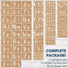 Picture of Boutique Calligraphy Stencil Template Kit - 45 Reusable Pieces - Includes Lettering Upper and Lowercase both Large and Small, Numbers, Punctuation, Laurels and Flowers - For Arts Crafts Painting Wood