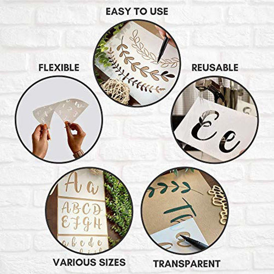 GetUSCart- Boutique Calligraphy Stencil Template Kit - 45 Reusable Pieces - Includes Lettering ...