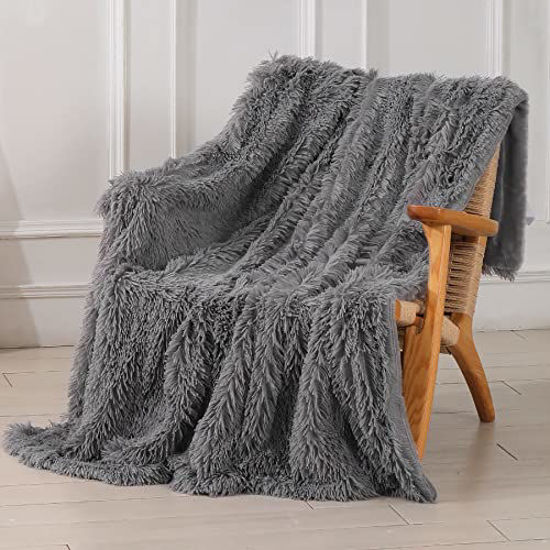 GetUSCart- Decorative Extra Soft Faux Fur Throw Blanket 78x90,Solid  Lightweight Fuzzy Reversible Long Hair Shaggy Blanket,Fluffy Cozy Plush  Mink Fleece Comfy Microfiber Blanket for Couch Sofa Bed, Grey