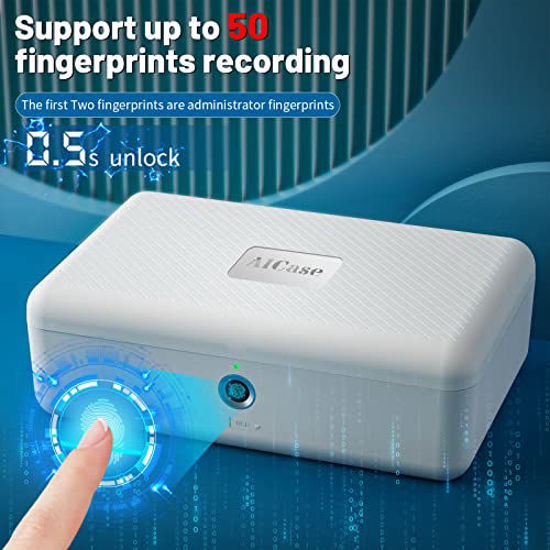 AICase Biometric Fingerprint Storage Box, Portable Cash Jewelry Security Case Lock Box Safe,Combination Lock For Car, Home,Office Travel
