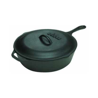 Picture of Lodge 3 Quart Cast Iron Deep Skillet with Lid. Covered Cast Iron Skillet for Deep Frying and and Bread Baking.