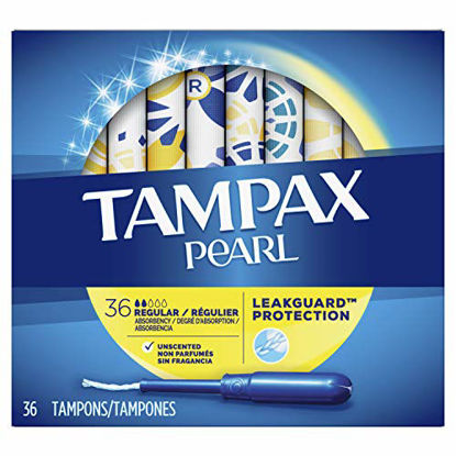 Picture of Tampax Pearl Tampons with Plastic Applicator, Regular Absorbency, Unscented, 36 Count