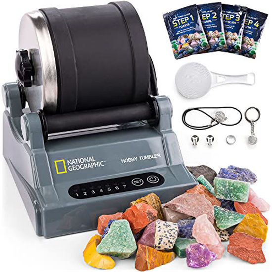 National Geographic national geographic hobby rock tumbler kit - rock  polisher for kids & adults, noise-reduced barrel, grit, 2.5 pounds raw gems