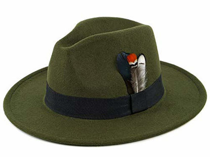 Picture of FADACHY Classic Fedora Hat for Men & Women Wide Brim Felt Hat Panama Dress Hat Olive Green Fedora