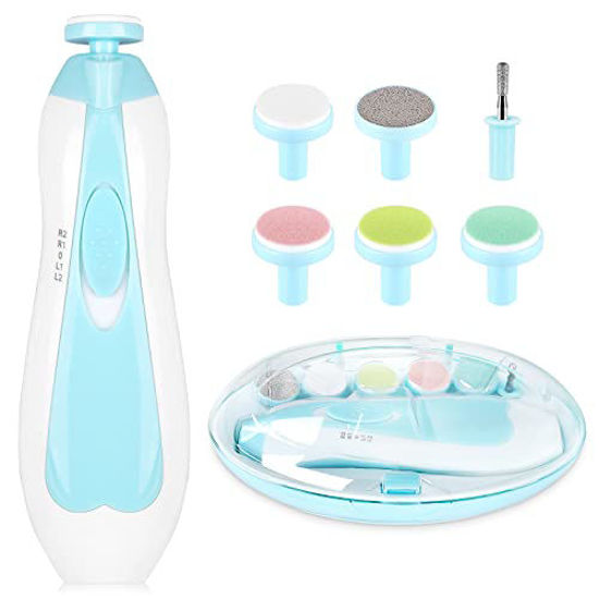 Picture of Electric Nail File Drill for Baby No Sharp Claws Hurt, 6 in 1 Safety Cutter Trimmer Clipper for Toes and Fingers (Blue)