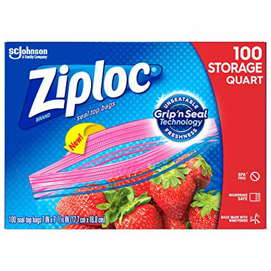 Picture of Ziploc Quart Food Storage Bags, Grip 'n Seal Technology for Easier Grip, Open, and Close, 100 Count