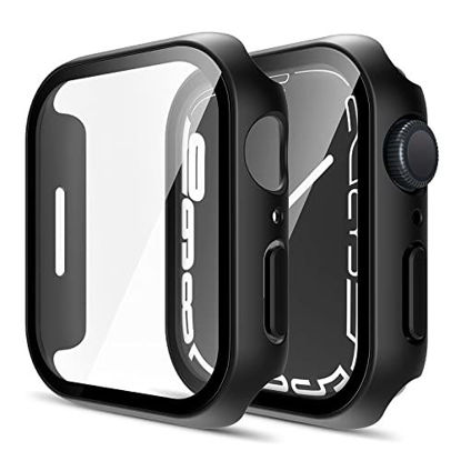 Picture of TAURI 2 Pack Hard Case Compatible for Apple Watch Series 7 45mm Built in 9H Tempered Glass Screen Protector, [Touch Sensitive] [HD Clear] Slim Bumper [Full Protection] Cover for iWatch 45mm-Black