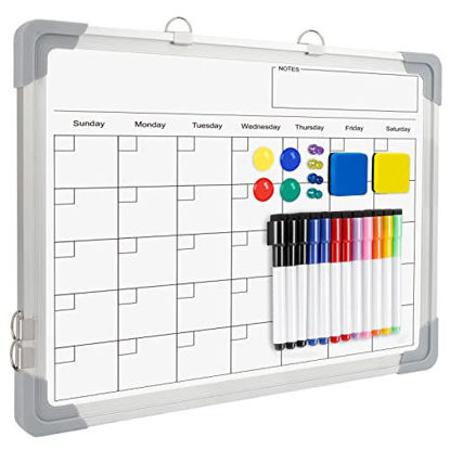 Picture of EOOUT Monthly Dry Erase Calendar for Wall, 16" x 12" Magnetic WhiteBoard, Portable Hanging Double-Sided White Board for Office Drawing Kitchen Planning Memo, School Home Memo to Do List
