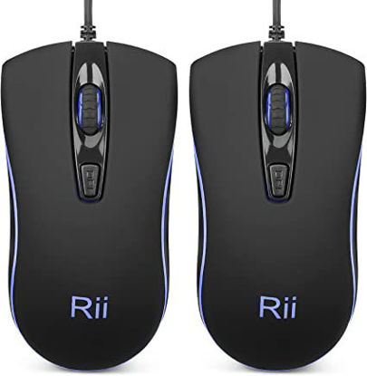 Picture of Rii Wired Mouse, Computer Mouse with Blue Backlit,USB Mouse with 1600 DPI Levels,Comfortable Grip Ergonomic Optical ,USB Wired Mice Support Windows PC, Laptop,Desktop,Notebook,Chromebook (2PACK)