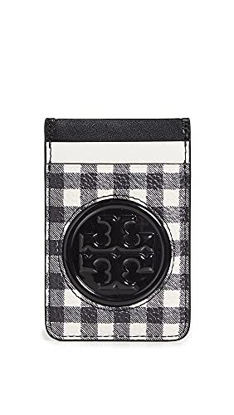 Picture of Tory Burch Perry Bombe Printed Card Pocket, Black/New Ivory Gingham, One Size