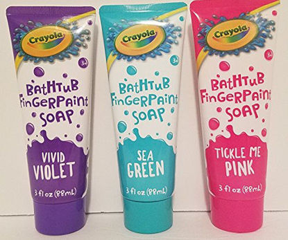 Picture of Crayola boys girls Finger paint Bathtub Soap Tickle Me Pink Sea Green Vivid Violet 3oz bottles