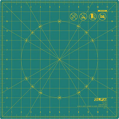 Picture of OLFA 12" x 12" Rotating Cutting Mat (RM-12S) - Self Healing 12x12 Inch Square Rotary Mat with Grid for Fabric, Sewing, Quilting, & Crafts, Rotates 360 Degrees, Use with Rotary Cutters (Green)