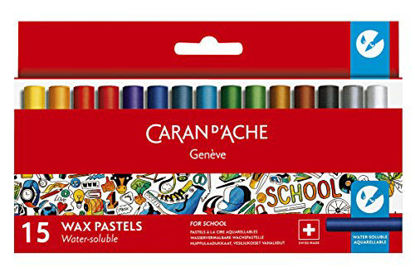 Picture of Caran d'Ache School Line Water-soluble Crayons, 15 Colors
