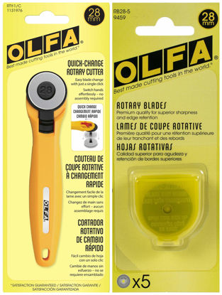Picture of OLFA Rotary Fabric Cutter 28MM with 5 Blade Refill For Quilting, Sewing, and Crafts