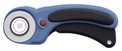 Picture of OLFA 45mm Ergonomic Rotary Cutter (RTY-2DX/PBL) - Rotary Fabric Cutter w/ Blade Cover & Squeeze Trigger for Crafts, Sewing, Quilting, Replacement Blade: OLFA RB45-1 (Pacific Blue)
