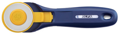 Picture of OLFA 45mm Quick-Change Rotary Cutter (RTY-2C/NBL) - Rotary Fabric Cutter w/ Blade Cover for Crafts, Sewing, Quilting, Replacement Blade: OLFA RB45-1 (Navy)