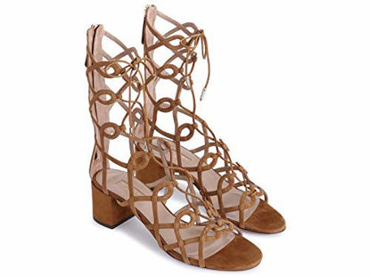 Picture of Aquazzura Women's Camel Suede Leather High Heel Sandals Shoes - Size: 7 US