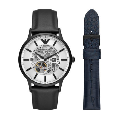 Picture of Emporio Armani Automatic Three-Hand OBW Watch with Blue and Black Leather Interchangeable Strap Set (Model: AR80060)