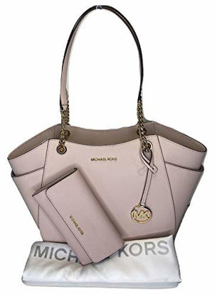 Picture of MICHAEL Michael Kors Jet Set Travel Large Chain Shoulder Tote bundled with Michael Kors Jet Set Travel Trifold Wallet and Michael Kors Dust Bag (Pink 2020)