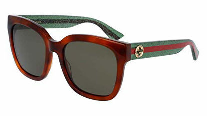 Picture of Gucci GG0034S 003 54M Havana/Green/Green Square Sunglasses For Men For Women+FREE Complimentary Eyewear Care Kit