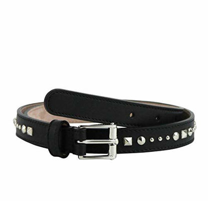 Picture of Gucci Women's Silver Buckle Studded Black Leather Skinny Belt 380561 1000 (75/30)