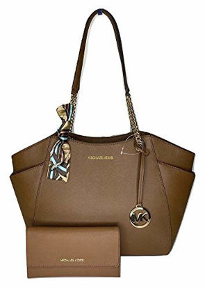 Picture of MICHAEL Michael Kors Jet Set Travel Large Chain Shoulder Tote bundled with Michael Kors Jet Set Travel Trifold Wallet (Luggage Brown)