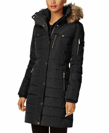 Picture of MICHAEL KORS Faux Fur Trim Down Puffer Coat-Black-M