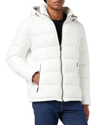 Picture of GUESS Men Mid-Weight Puffer Jacket with Removable Hood, White, Medium