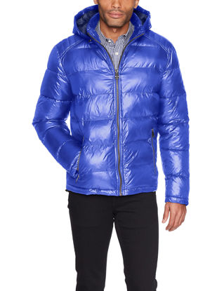 Picture of GUESS Men's Mid-Weight Puffer Jacket with Removable Hood, Indigo, 2 Extra Large