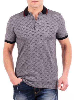 Picture of Gucci Polo Shirt, Mens Gray Short Sleeve Polo T- Shirt GG Print (L)