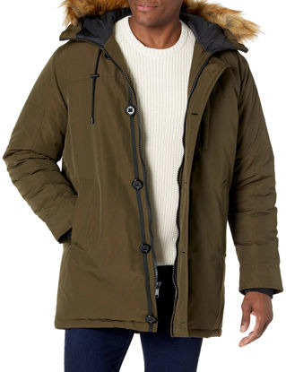 Picture of GUESS Men's Heavyweight Hooded Parka Jacket with Removable Faux Fur Trim, Olive, XX-Large