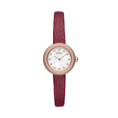 Picture of Emporio Armani Women's Two-Hand Burgundy Leather Watch (Model: AR11417), Dark Reded