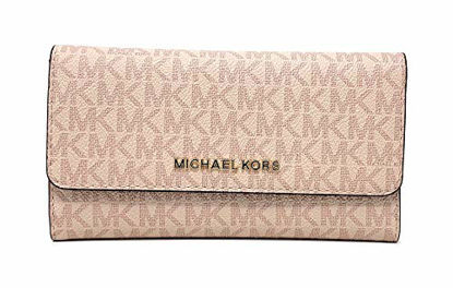 Picture of Michael Kors Jet Set Travel Large Trifold Signature PVC Wallet (Fawn/Ballet)