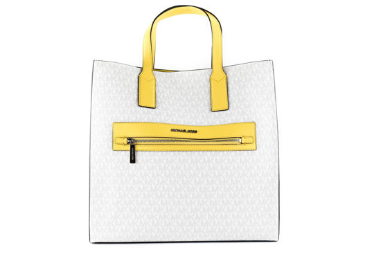 GetUSCart- Michael Kors Kenly Large North South Tote White MK Signature  Citrus Yellow