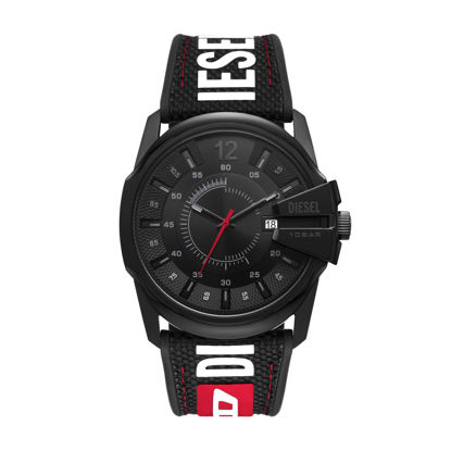 Picture of Diesel Men's 45mm Master Chief Quartz Stainless Steel and Leather Three-Hand Watch, Color: Black/Red (Model: DZ2160)