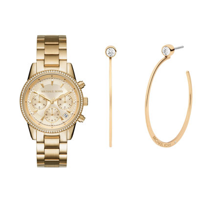 Picture of Michael Kors Women's Ritz Gold-Tone Watch MK6356 Fashion Gold-Tone Stainless Steel Hoop Earring
