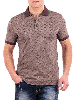 Picture of Gucci Polo Shirt, Mens Brown Short Sleeve Polo T- Shirt GG Print All Sizes (XL)