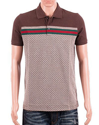 Picture of Gucci Mens Polo Shirt Brown with Diamante Print and Front Stripe Signature (L)
