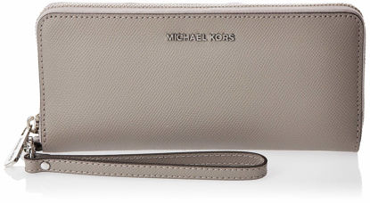Picture of Michael Kors Jet Set Travel Continental Zip Around Leather Wallet Wristlet (Pearl Grey)