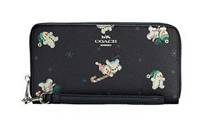Picture of COACH Accordian Zip Phone Wallet Wristlet (SV/Midnight Multi With Snowman Print)