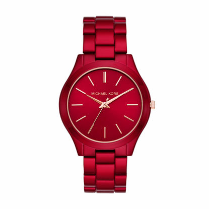 Picture of Michael Kors Women's Slim Runway Quartz Watch with Stainless-Steel-Plated Strap, Red, 20 (Model: MK3895)