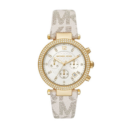 Picture of Michael Kors Women's Parker Stainless Steel Quartz Watch with PVC Strap, White, 20 (Model: MK6916)
